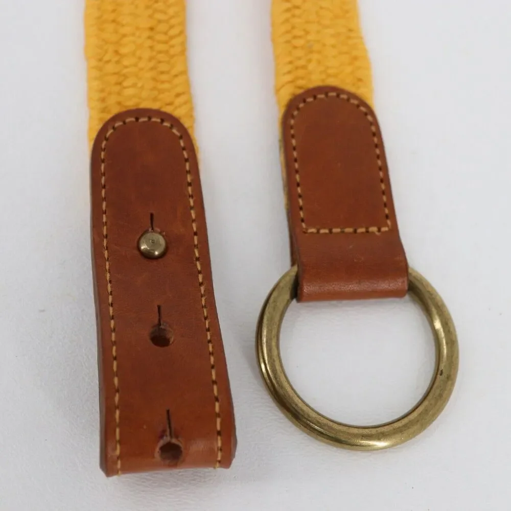 Linea Pelle Belt Medium Orange Gold Jute Stretch Leather Trim Brass Ring Tab